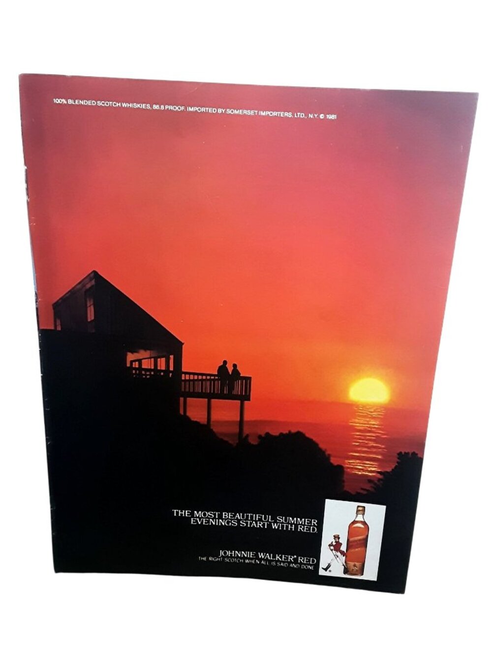 1983 Johnnie Walker Red Scotch Ad Sunset Beach Vintage Print